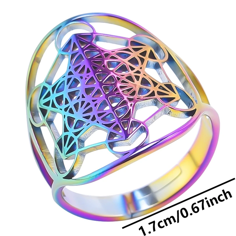 Exquisite Hollow Six Point Star Adjustable Rings For Women Men Stainless Steel Fashion Geometric Oval Finger Ring Jewelry Gift