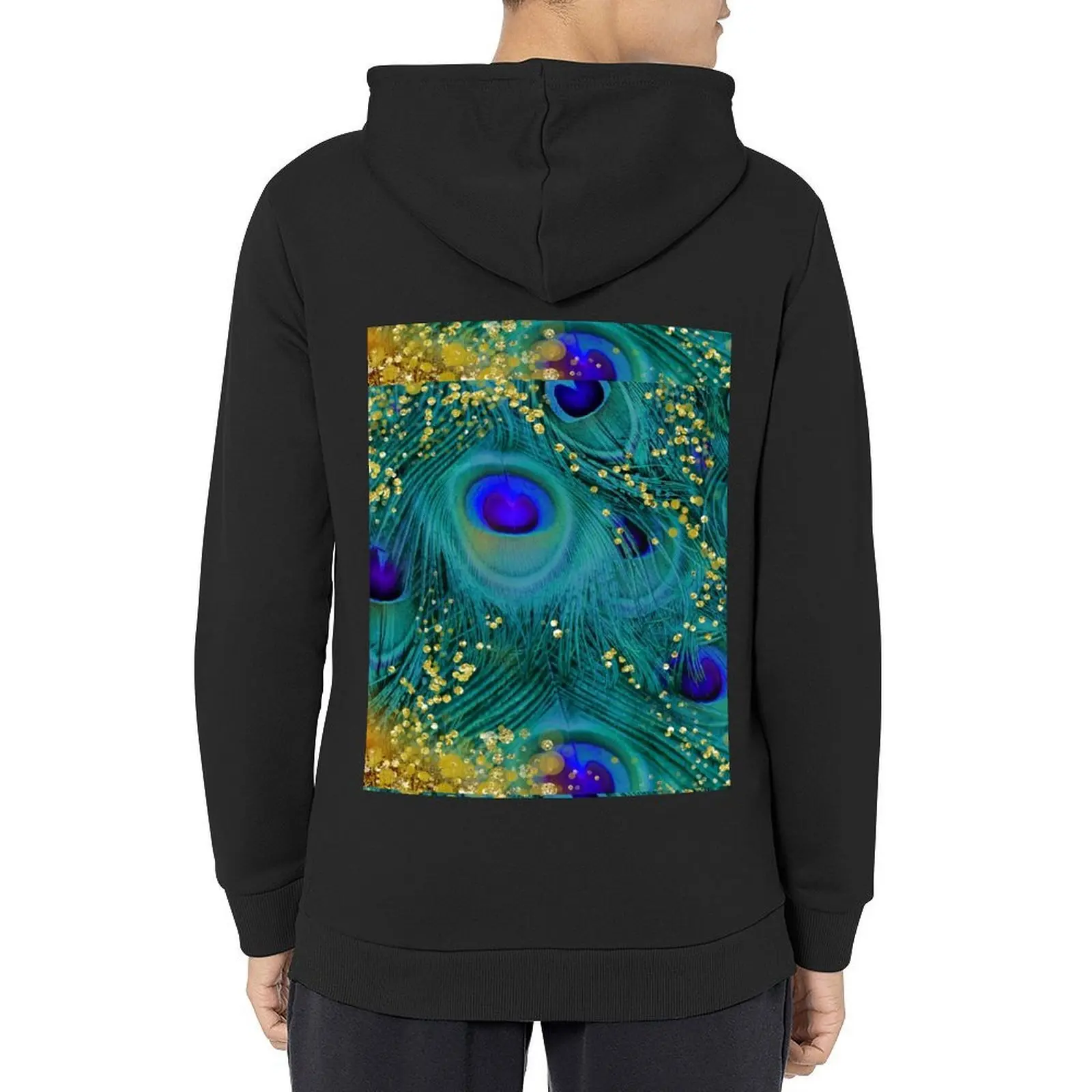 

Dreamy peacock feathers, teal and purple, glimmering gold Hoodie men wear graphic t shirts men designer hoodies