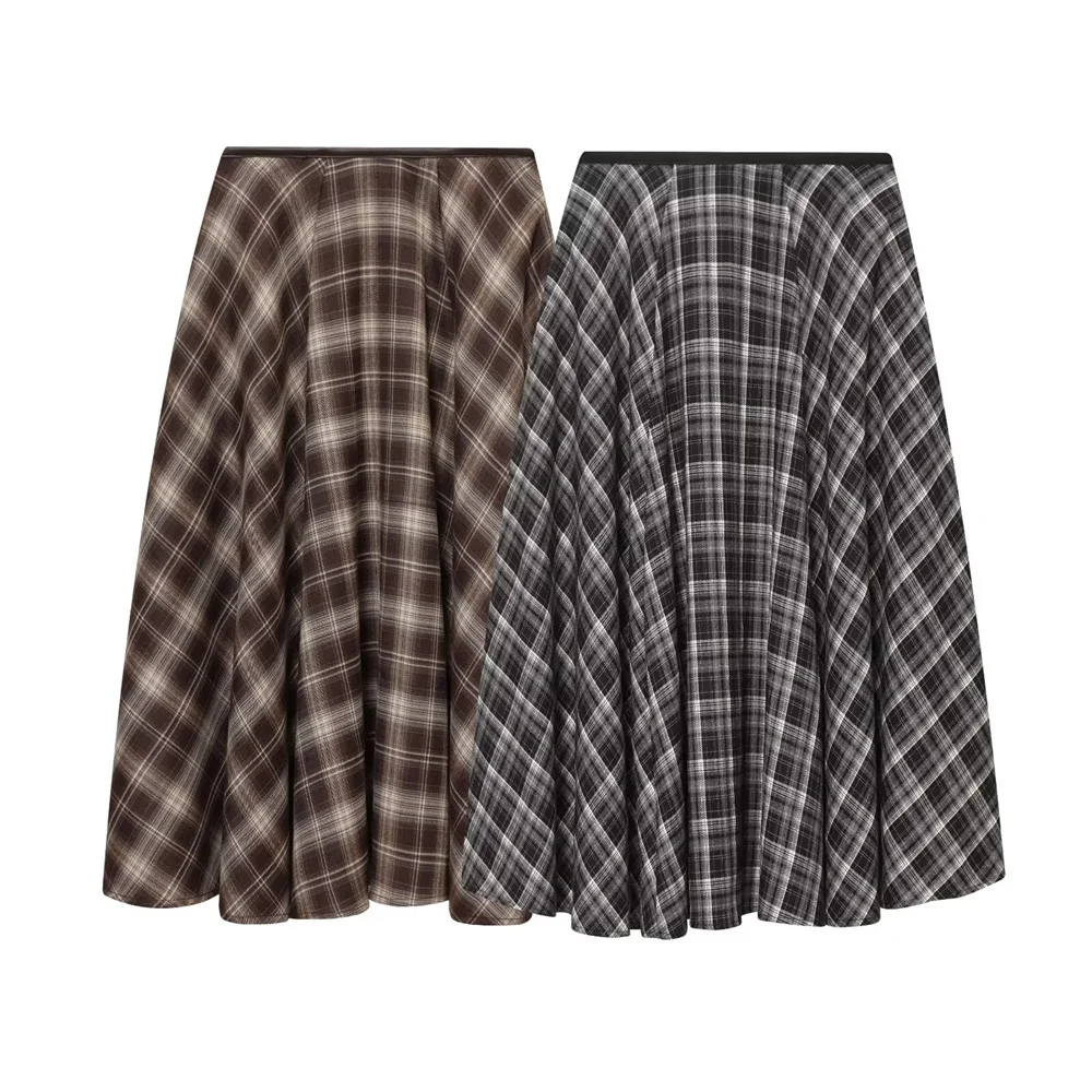 

Autumn new women's clothing European and American style fashionable versatile loose plaid casual commuting skirt