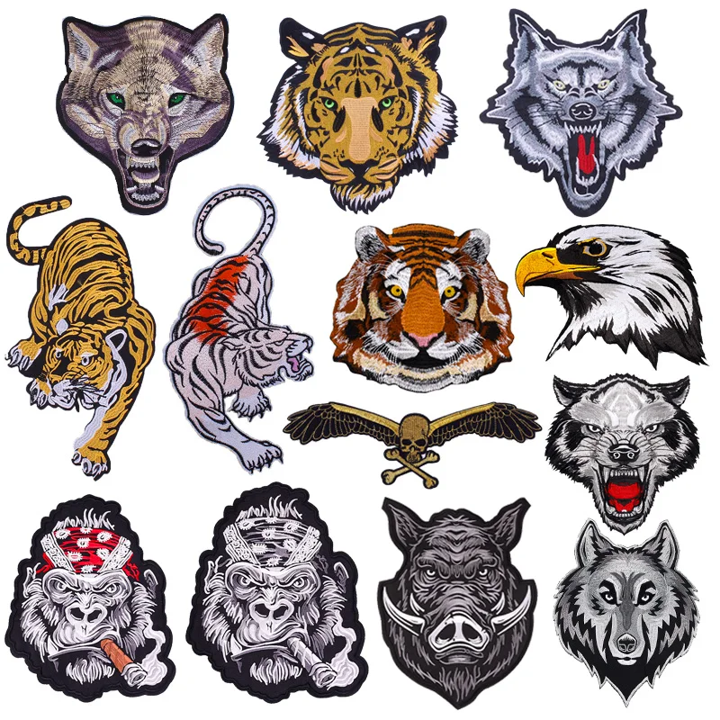 Fiercely Animal/Tiger Wolf Patch Large Back Sew On Embroidered Patches On Clothes Monkey/Eagle Iron On Patches For Clothing DIY