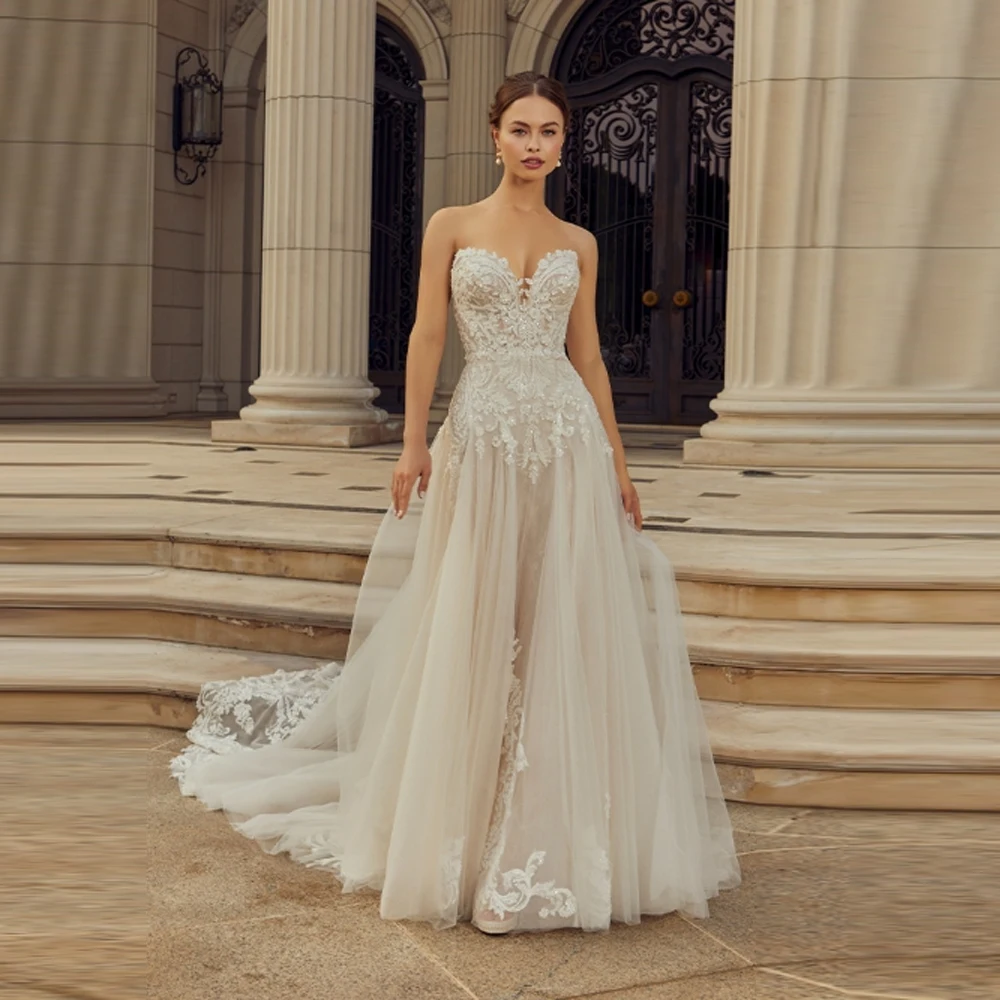 Elegante A-Linie Frauen Brautkleider Charmante Spitze Lange Ärmel Brautkleider Wischen Länge Bankett Vestidos De Novia Angepasst