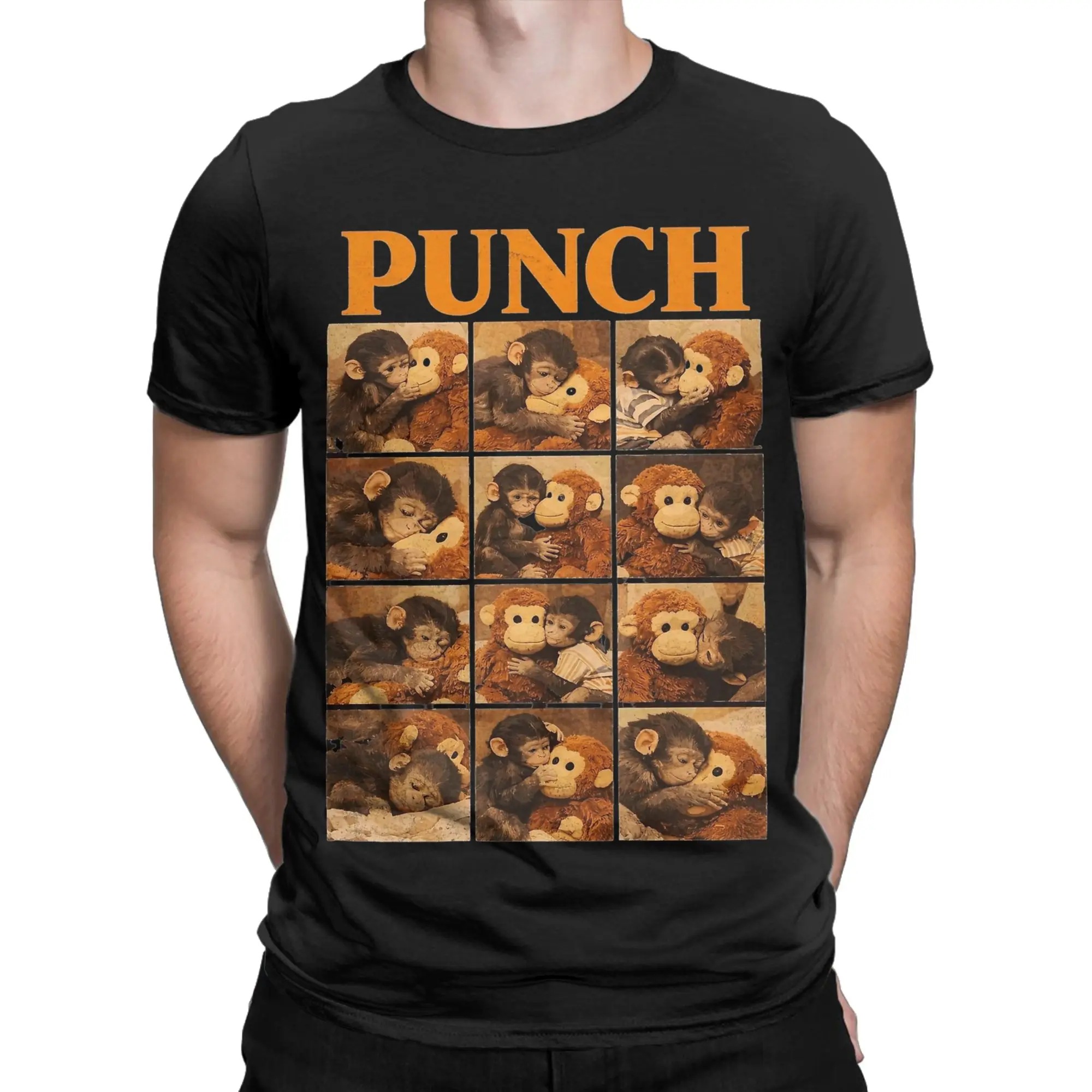 Baby Punch Monkey , Lonely Punch Monkey T Shirt Men  100% Cotton Cool T-Shirts Crew Neck  Tees Short Sleeve Clothing Plus Size