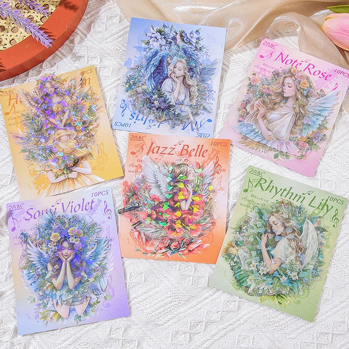 10pcs Floral and Character Pattern Glitter Stickers, Creative Waterproof PET Stickers for Scrapbooking and Stationery Decoration