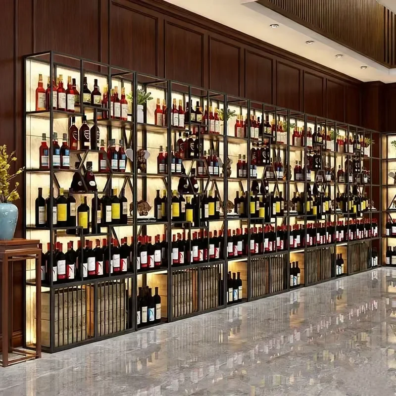 Floor to Ceiling Wine Rack Wrought Iron Display Shelf Luxury Home Bar Storage Stand for Red Wine Bottles Commercial Winery
