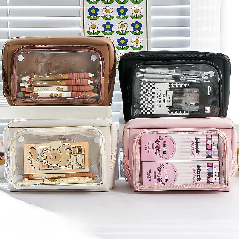 Simplicity Transparent Pencil Case Candy Color Fashion Stationery Scrapbook Organizer Large Capacity School Stuff Storage Bag