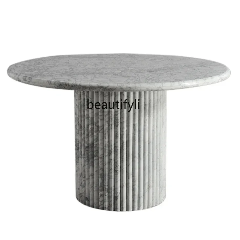 A80 QNatural Marble Dining-Table Villa Hotel Restaurant Dining Table Designer Light Luxury Calala White Round Table