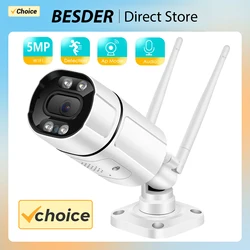 BESDER 5MP IPCamera Wifi Outdoor Ai Human Detect Audio Wireless Camera 1080P HD Color Infrared Night Vision Security CCTV Camera