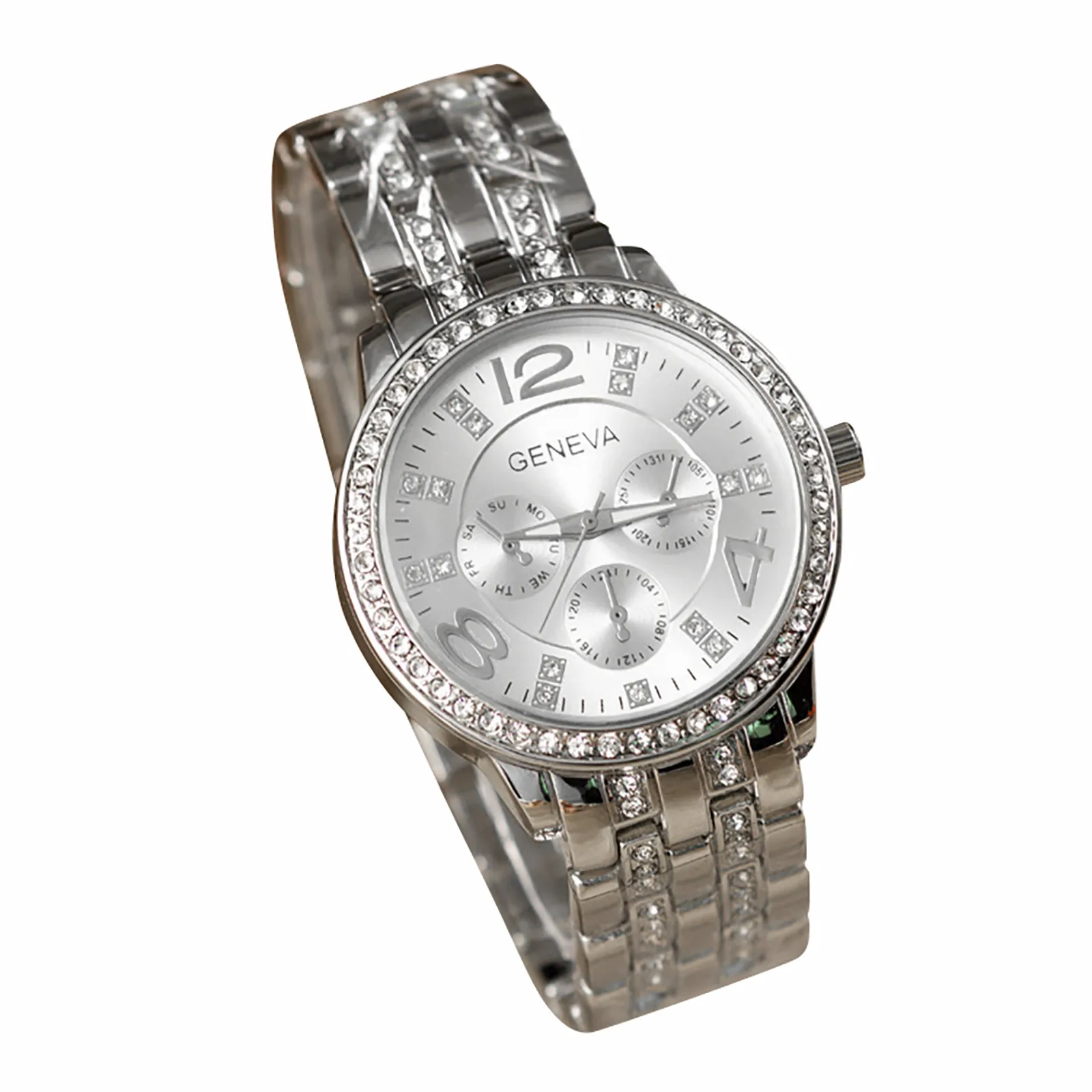 Female Fashionable Exquisite And Versatile Simple Business Alloy Stainless Steel Band With Diamond Quartz Round Wrist Watch