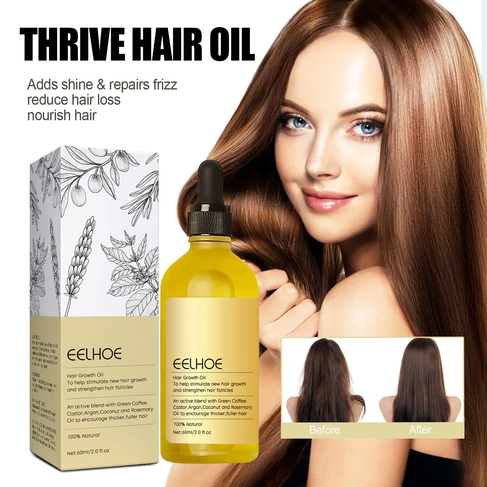 Óleo natural do crescimento do cabelo para o crescimento do cabelo, óleo essencial para a perda de cabelo, anti perda de cabelo, nutrição, cabelo alecrim liso