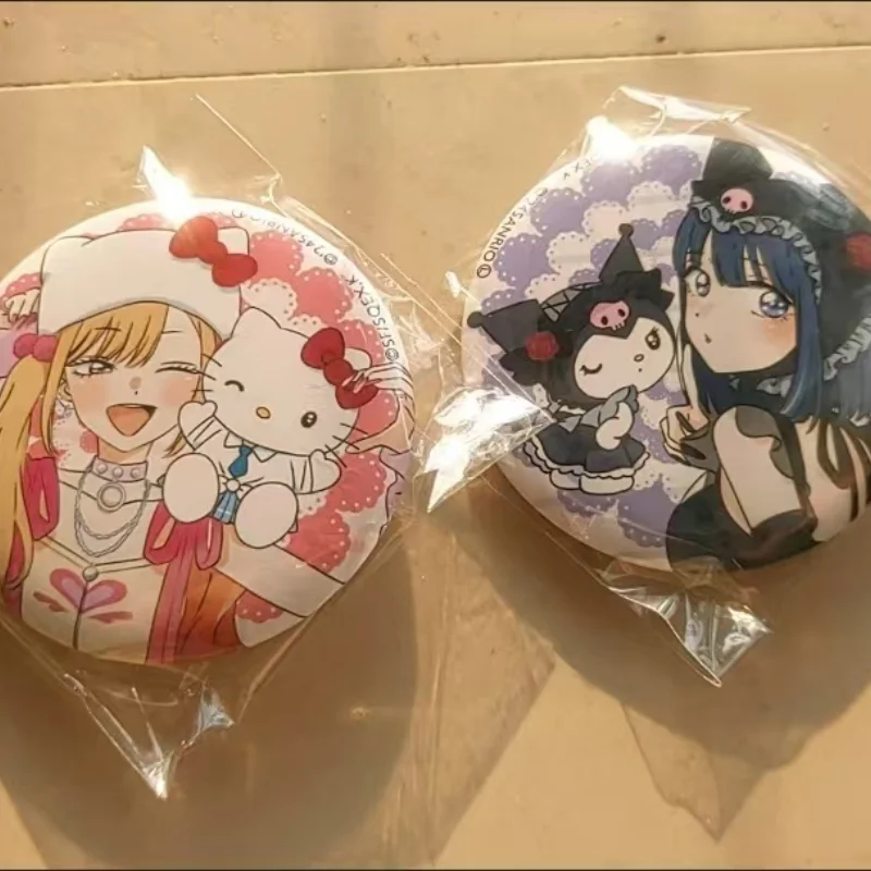2pcs Kawaii Sanrio Hello Kitty Badge Kuromi Cute Anime Co Branded Series Backpack Decoration ClothesStickers Girls FestivalGifts