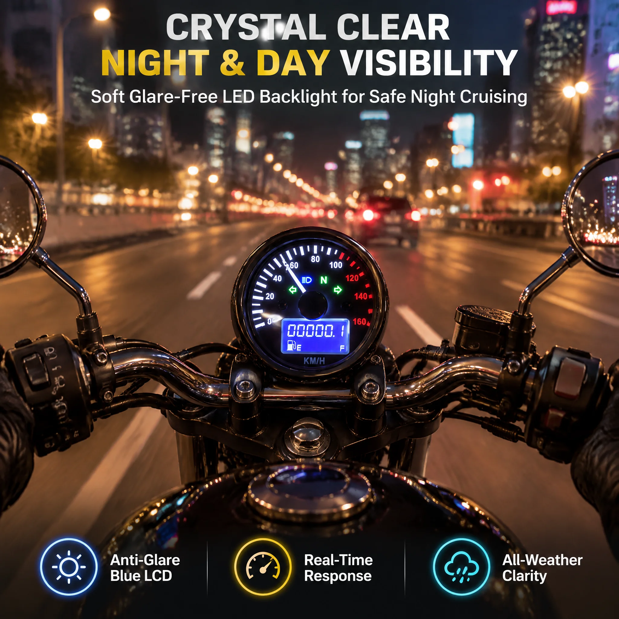Modified Universal Multi-functional LED Liquid Crystal Instrument for Cafe Racer Motorbike Motorcycle Speedometer 12V Odometer