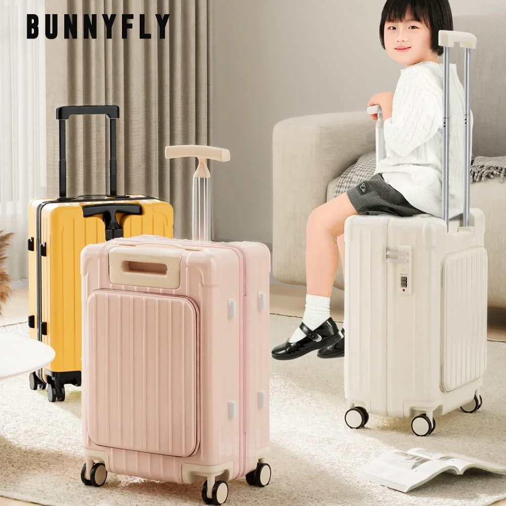 

Kid Suitcase Front Opening Boarding Case Laptop Trolley Case Luggage with Spinner Wheels Carry on Luggage for Travel