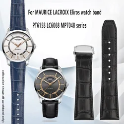For MAURICE LACROIX Eliros watch band Soft cowhide 20 22mm folding buckle Black brown blue genuine leather strap men accessories