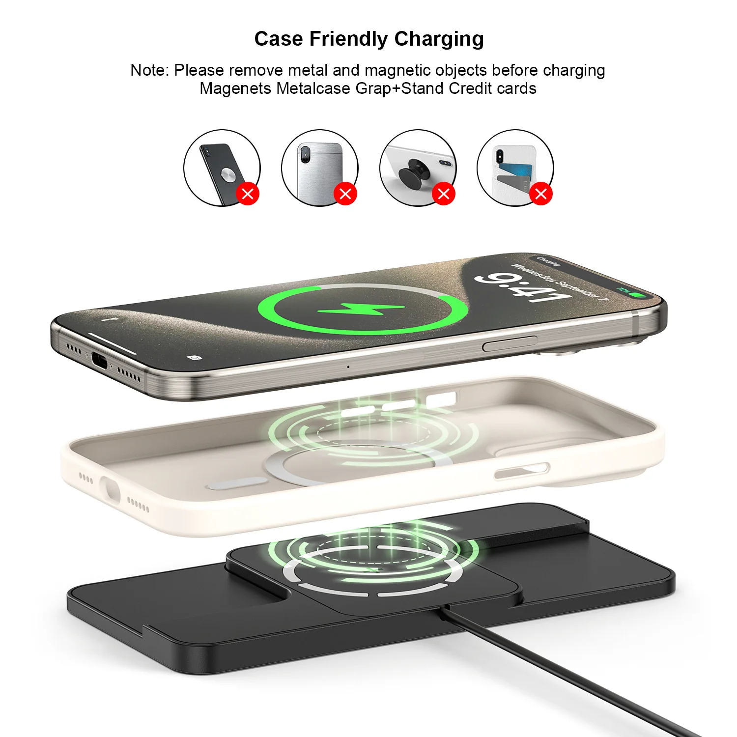 1M Magnetic Wireless Car Charger Silicone Pad Stand Fast Charging for iPhone 16 15 15 Pro Max 14 13 12 X Samsung S24 S23