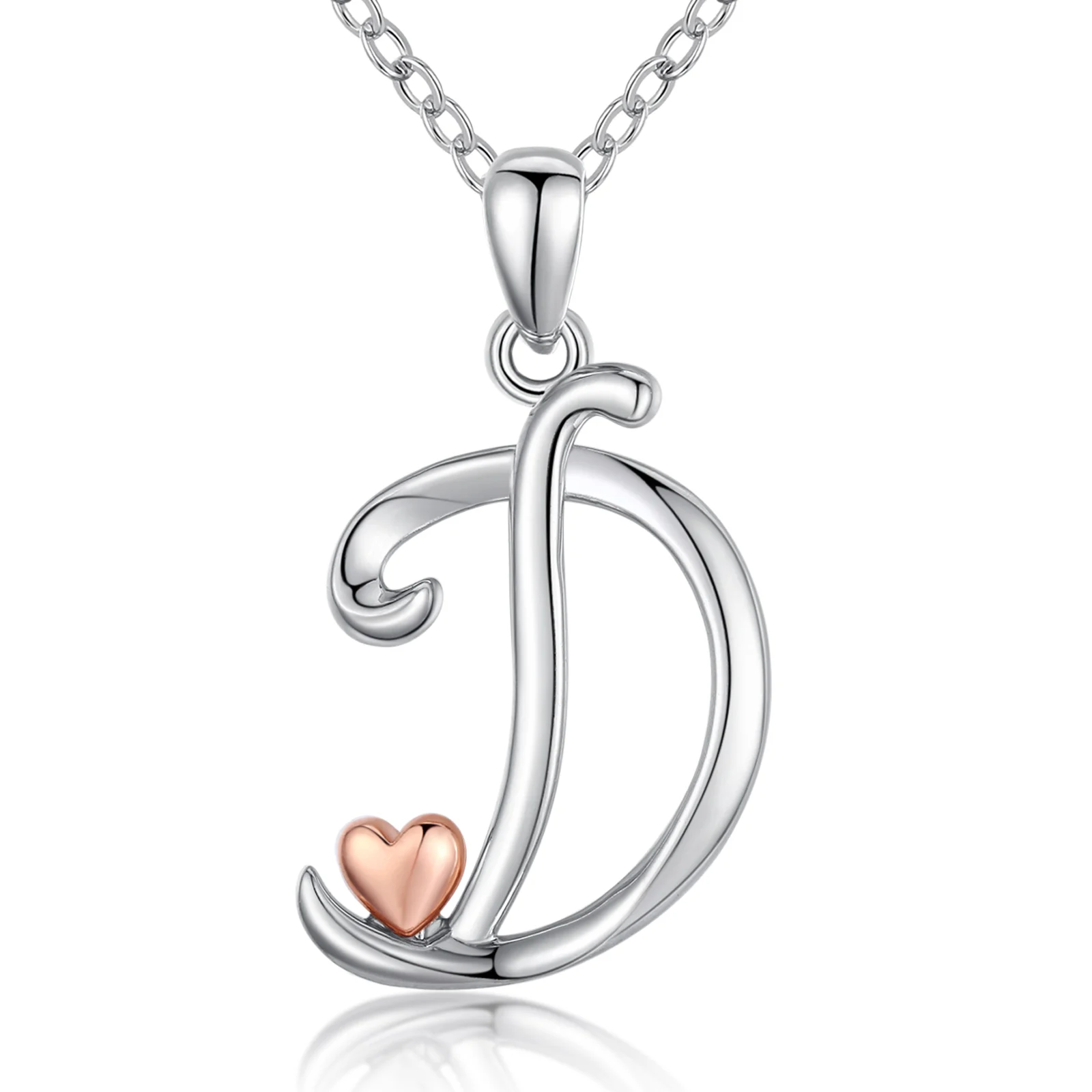 Eudora Halskette mit Anfangsbuchstaben-Anhänger aus Sterlingsilber für Damen und Herren, Roségold, Herz, Buchstabe, Name, Halsband, Schmuck, Geschenk