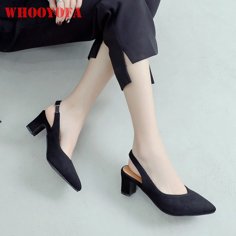 

Summer New Mature Black Beige Women Sandals Pointed Toe High Chunky Heels Office Lady Shoes Plus Big Small Size 12 30 43 46 48