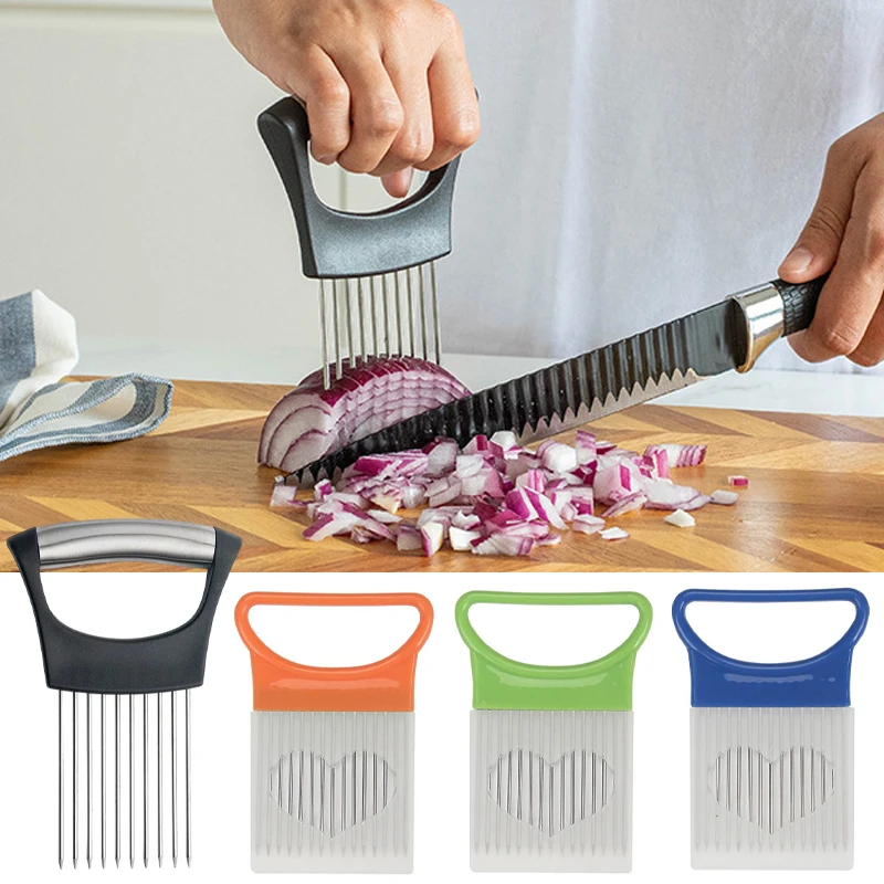 Stainless Steel Onion Cutter Holder Vegetables Fruit Slicer Tomato Potato Onion Chopper Vegetables Cutting Fork Kitchen Gadgets