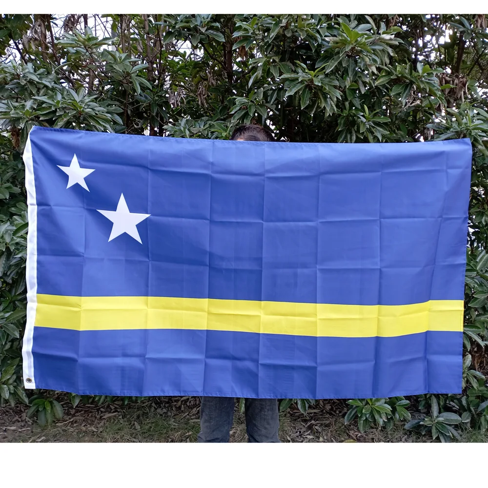 Aerlxemrbrae 90*150cm Curacao Flag Kingdom of the Netherlands Caribbean Island Banner Polyester for Outdoor Hanging