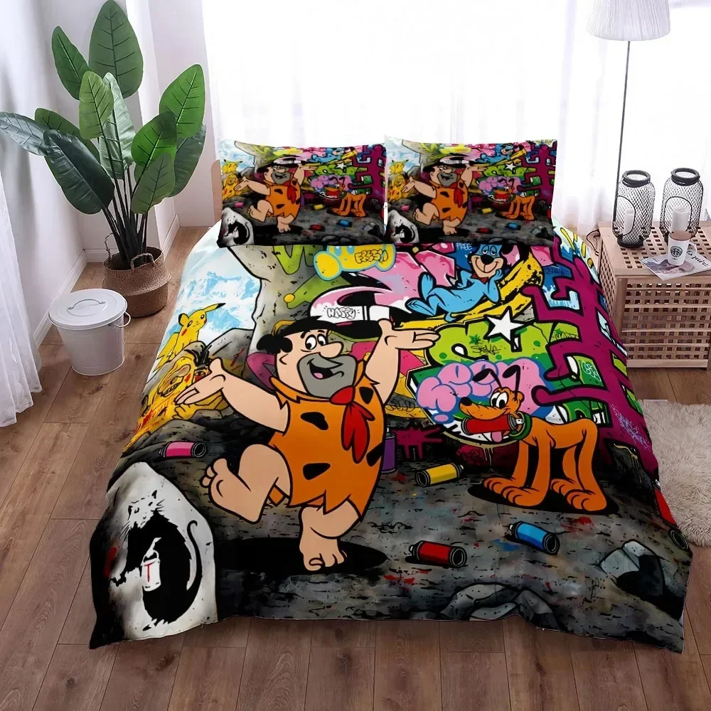 

Anime The Flintstone Bedding set Printed Duvet Cover Pillowcase Single Double Queen Super King Size Sets