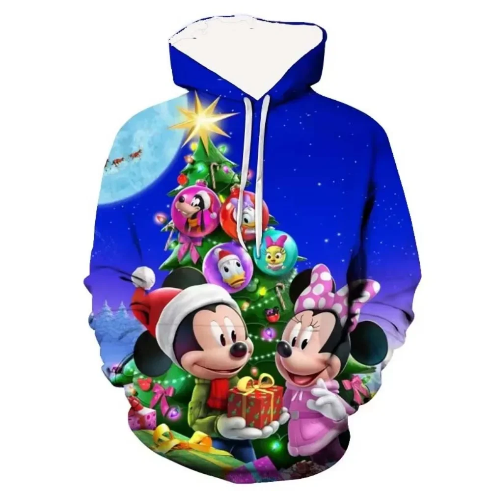 Disney Minnie Mickey Mouse Christmas hoodie, casual hip-hop street sweatshirt, suitable for both men and women in autumn
