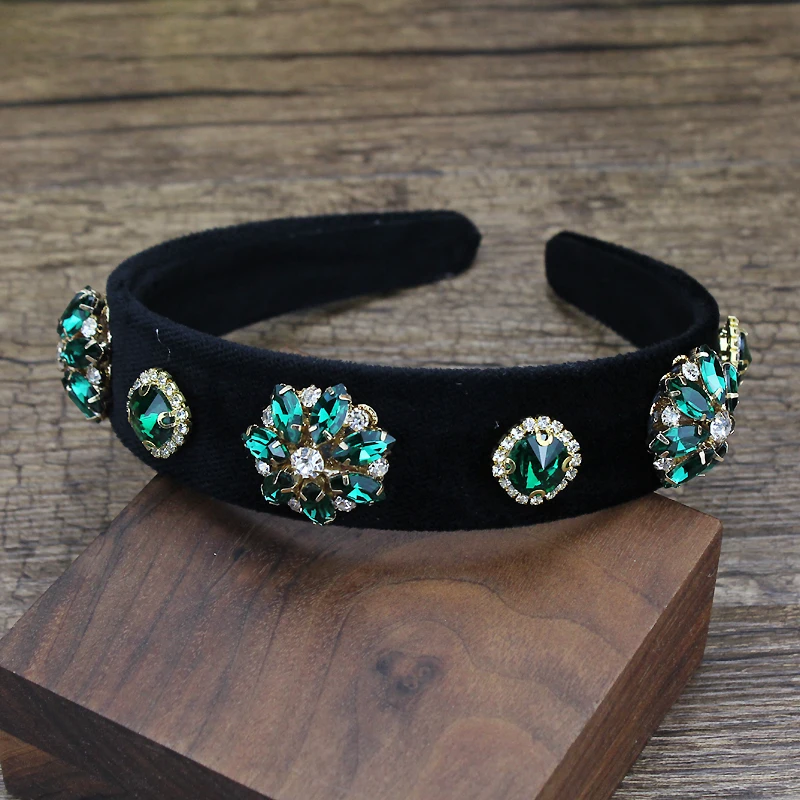 Champagne Green Round Crystal Headbands Diamante Handmade Hairbands For Women Simple Hair Jewelry