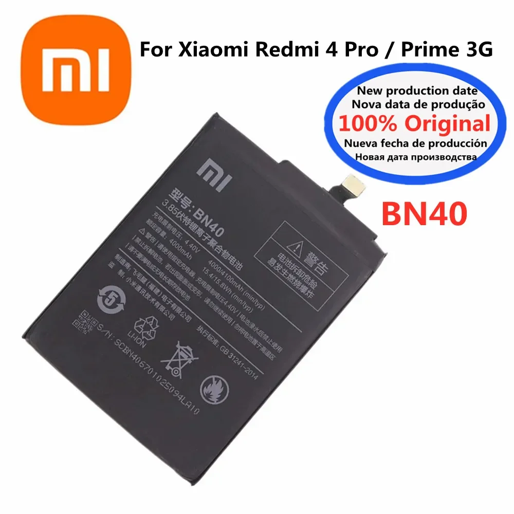 

4100mAh High Quality BN40 Original Battery For Xiaomi Redmi 4 Pro 4Pro / Prime 3G RAM 32G ROM Edition Phone Battery Bateria