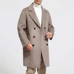 Men's 100% cashmere thick double-sided long double breasted coat, business casual classic versatile fashion