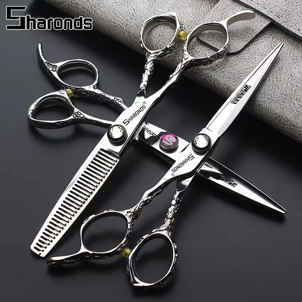 SHARONDS Hairdressing Professional Scissors 6 inch Flat Teeth hairdresser clippers Left Hand Barber Dedicated styling Shears