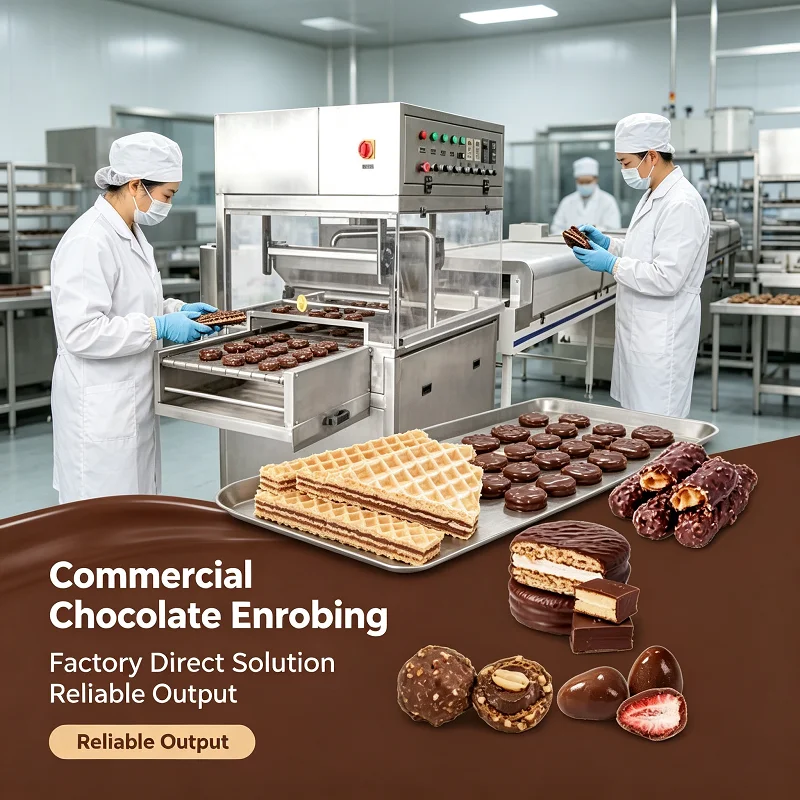 Chocolate Enrobing Machine Continuous Coating Line for High-Volume Bakery, Applicator for Nut Dried Fruit Donut Production