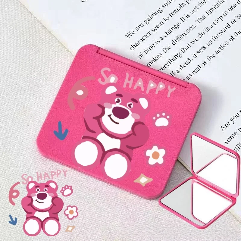 Miniso Strawberry Bear Mirror Lotso Dragon Fruit Color 1 Pcs Mini Size Outside Travel Portable Women Girl Makeup Daily Use Tools