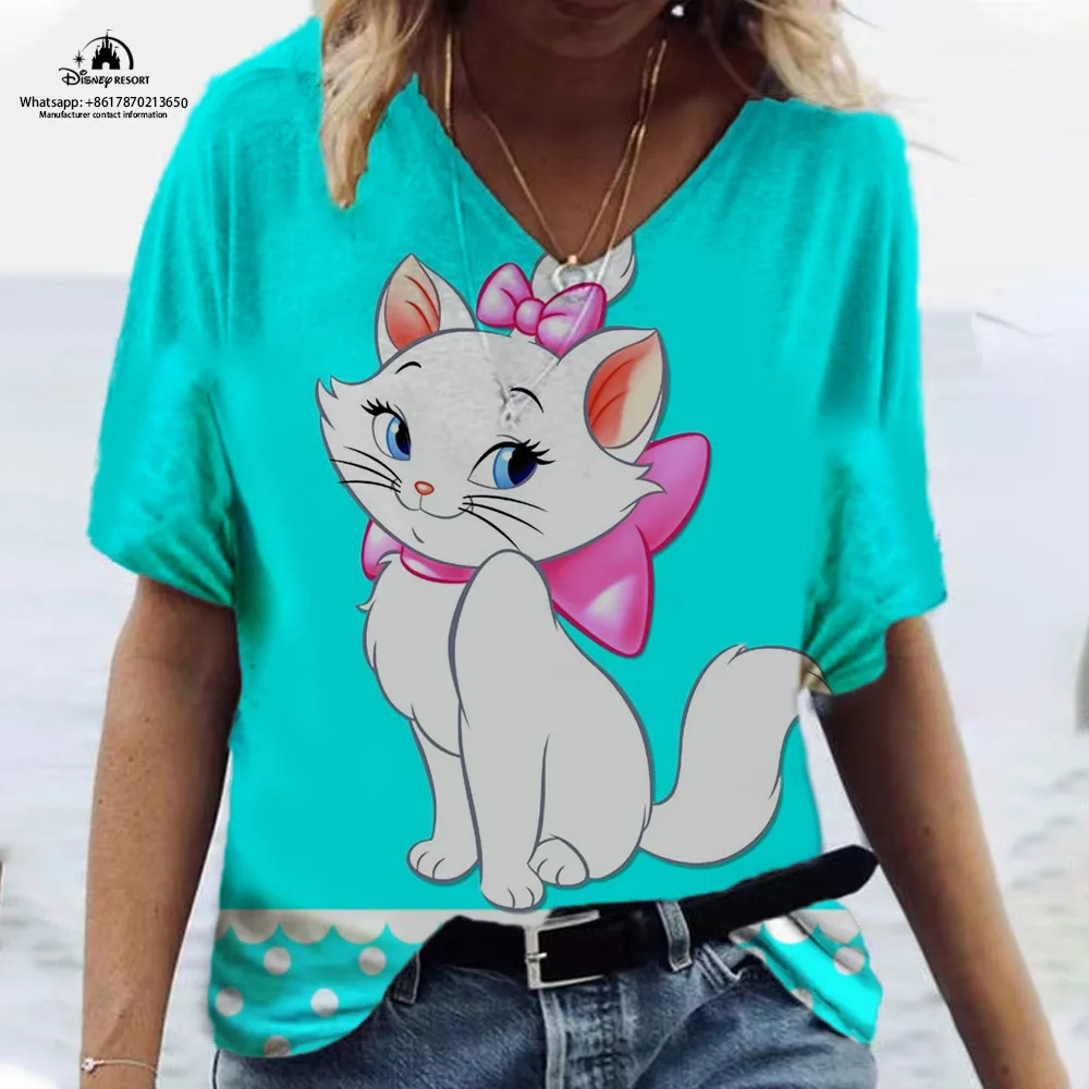 2024 estate Cute Mary Cat nuove donne Harajuku Style Anime Print Top t-shirt t-shirt manica corta da donna