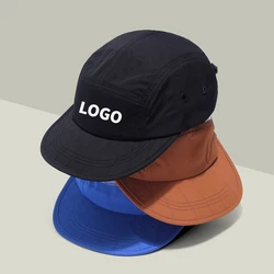 Customized Logo Print Japanese Quick-drying 5 panel Outdoor Camping Hat American Flat-brim Hat Sealing Soft-brim Baseball Cap