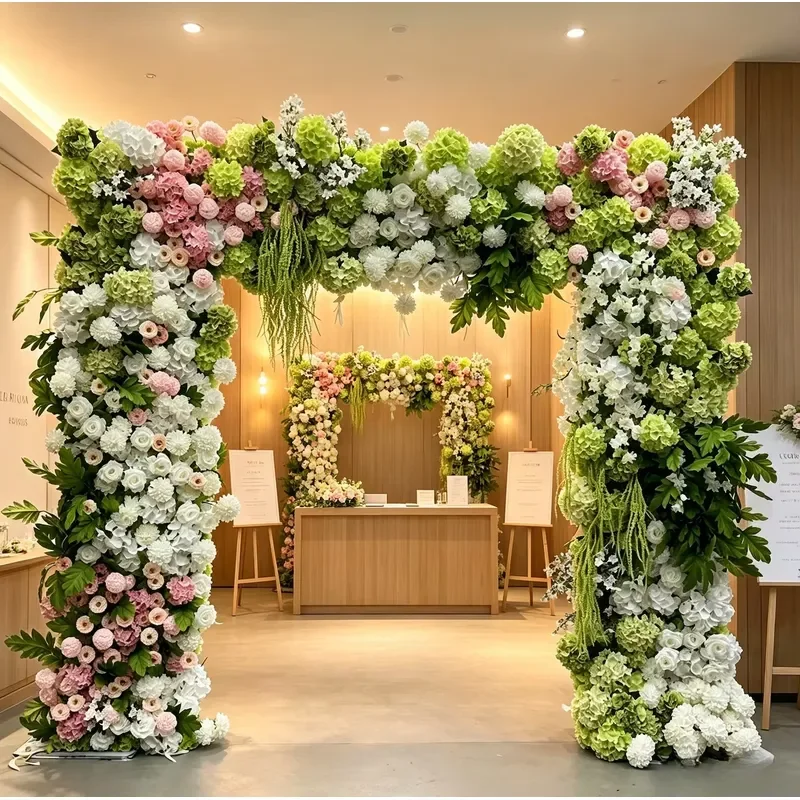 Outdoor Wedding Square Floral Arch, Greenery Hydrangea Rose Arch for Mother's Day Party