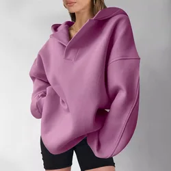 Pink Hoodie Y2k 2024 Autumn/Winter Women's Sweatshirt Long Sleeve Hooded Solid Color Loose Hoodie On Women  Hoodie Street Wear