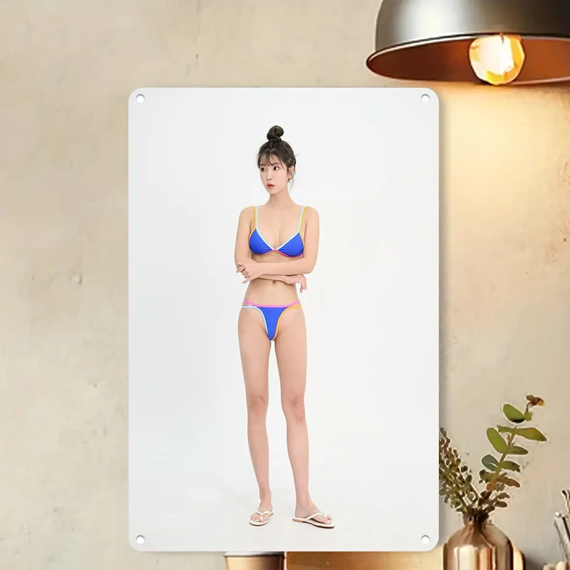 Tropical Swimsuit Girl Tin Sign - 2D Flat Design - Cute & Sexy Beach Girl Metal Art - Perfect for Poolside, Bedroom or Bar Decor