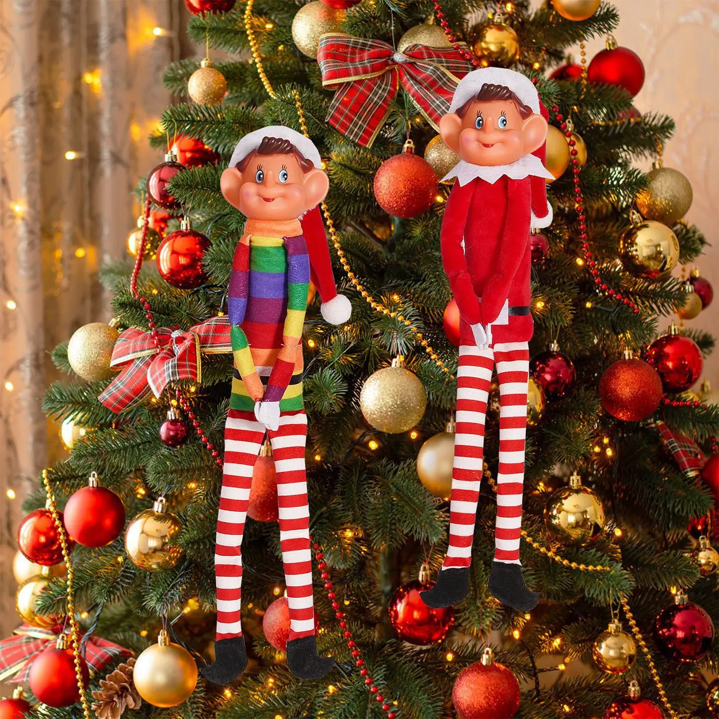 46CM Big Head Christmas Elf Doll Long Leg Plush Doll Christmas Tree Ornament Car Ornament Christmas DIY Doll