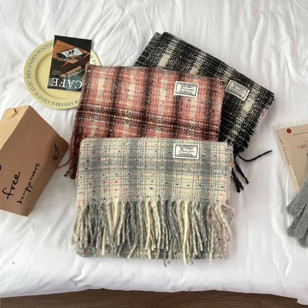 

Classic Tassel Rainbow Bean Plaid Scarf Plush Wool Scarves Long Shawl Korean Style Scarves Solid Color Cape Wraps Women/Men