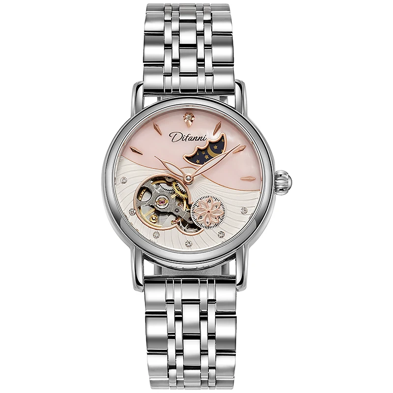 Luxury Fashion Women's Watch Mechanical Watch Skeletonized Sun, Moon and Star Movement Clock Gift
