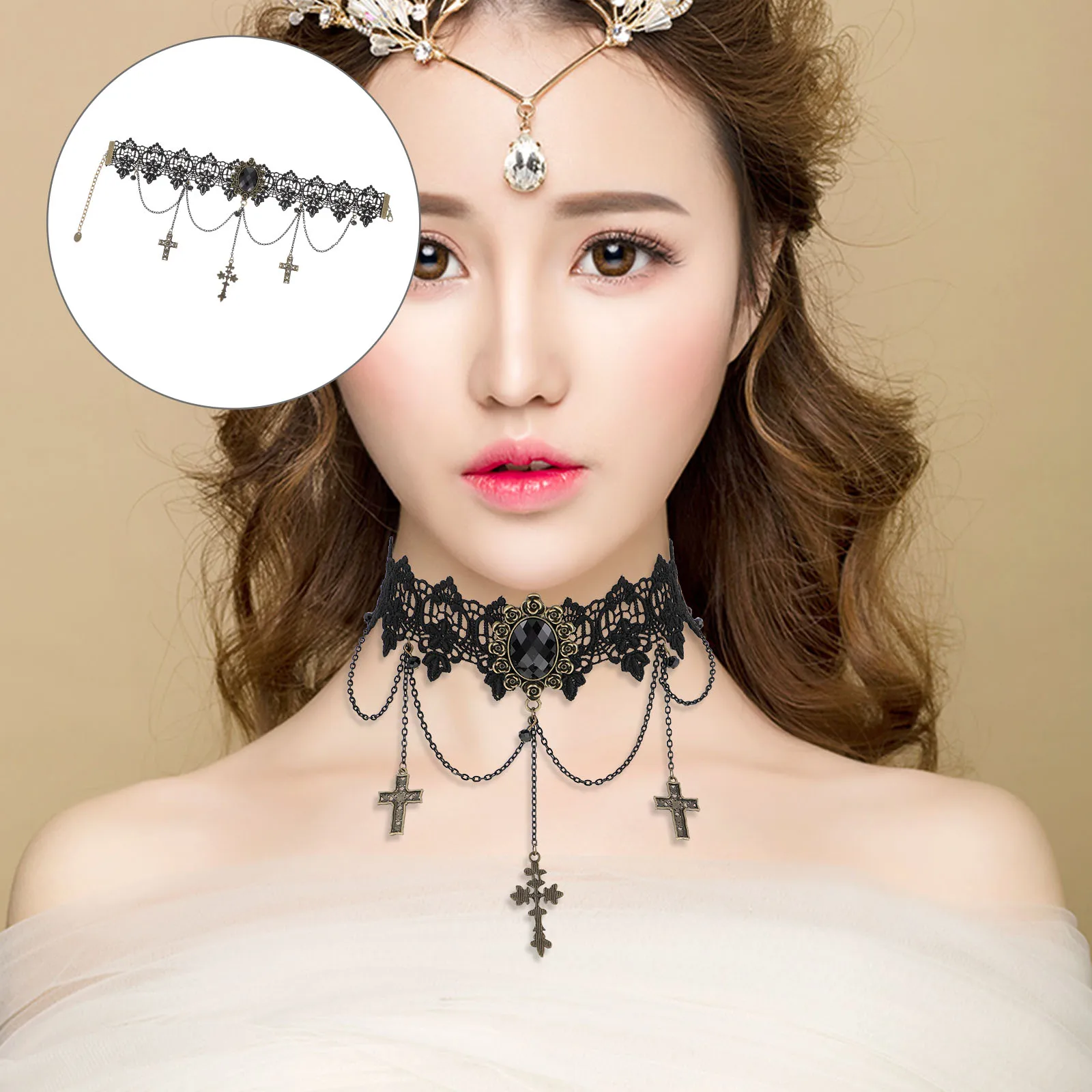 

Choker Necklaces for Women Collar Crystal Wedding Chain Black Halloween