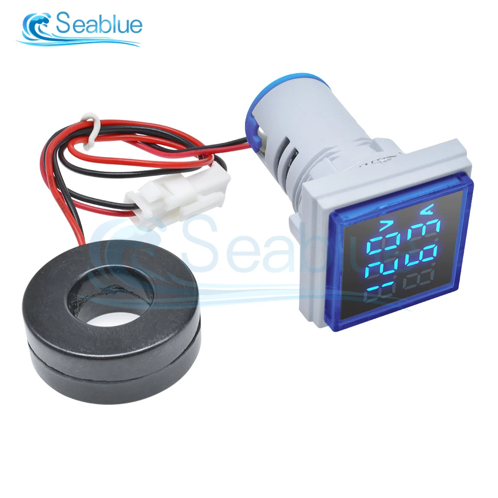 Square LED Digital Dual Display 22mm Voltmeter Ammeter AC 60-500V 0-100A Voltage Current Meter Voltammeter Car Volt Amp Tester