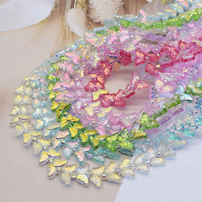 

Стеклянные бусины в форме бабочки, 8x15 мм, 20 шт./упаковка, микс цветов, покрытие AB, розовый, фиолетовый, для изготовления украшений своими руками.