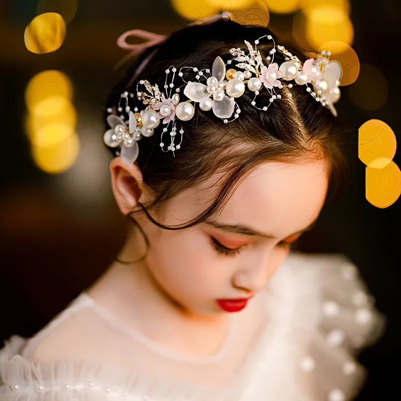 Spring Bohemian Girls Bridal Pearl Hair Headdress Flower Wreath Crown Garland Head Hoop Headbands Hair Jewelry Children Gift