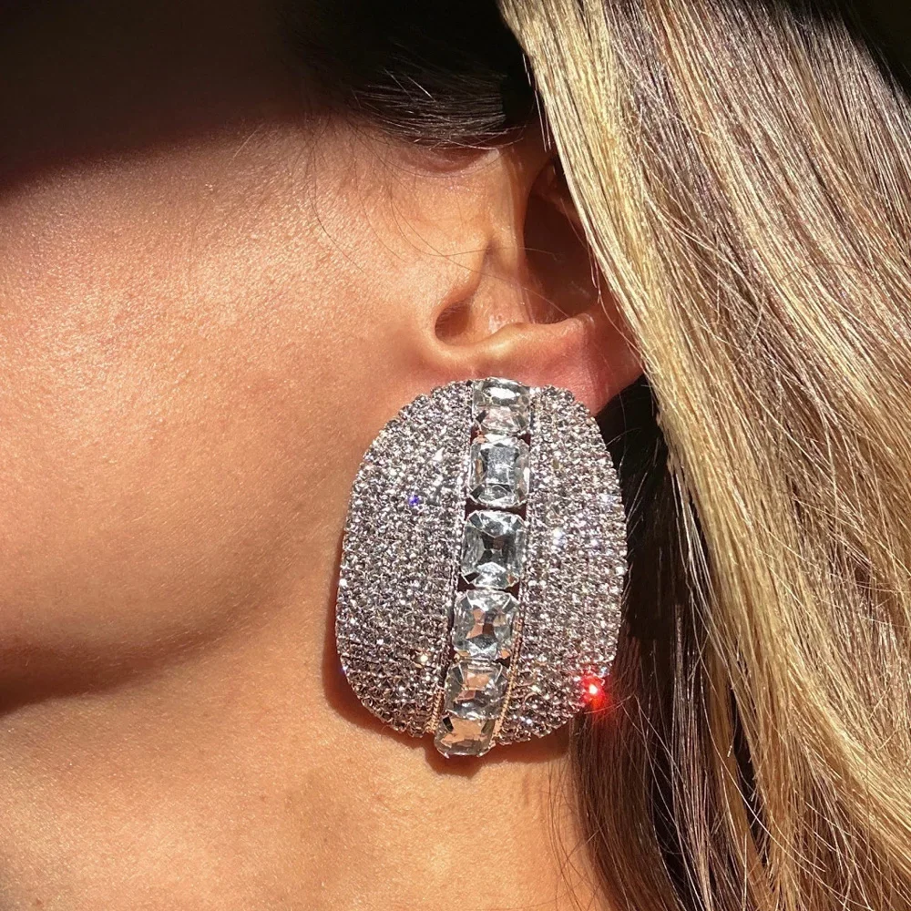 

Модные серьги-клипсы с кристаллами и эллипсами без пирсинга для женщин, подарок 2025, трендовые серьги со стразами, свадебные украшения