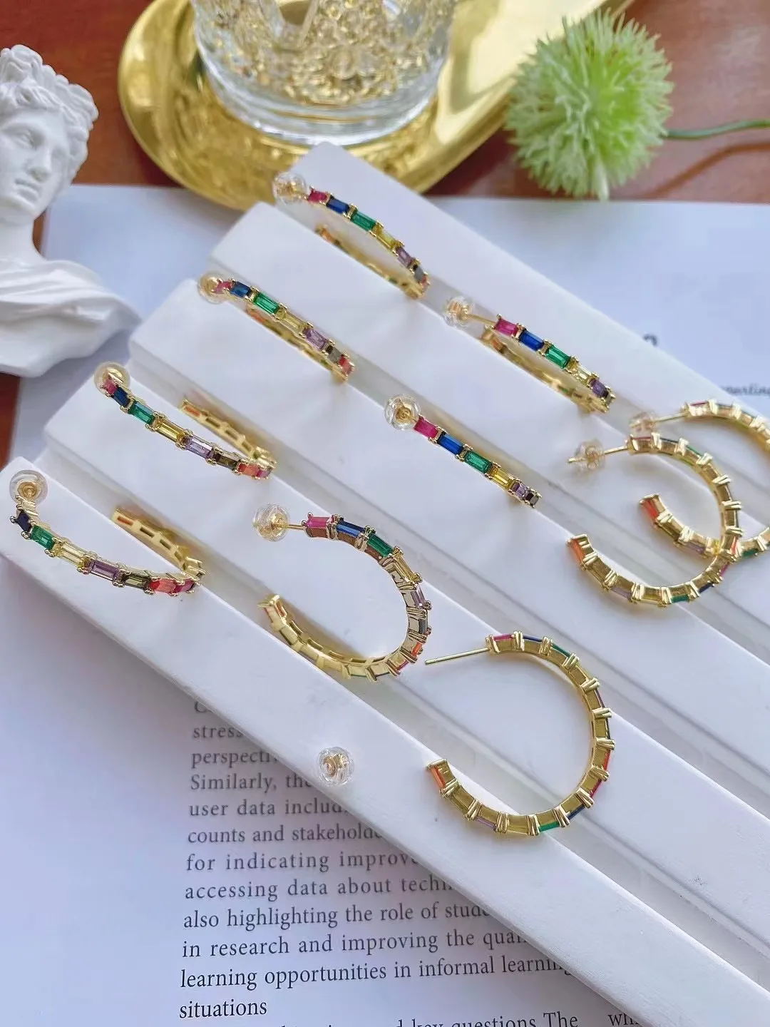 5Pairs, Rainbow CZ Zircon Geometric Shape Hoop Earrings For Women Gold-color Metal Pendientes Mujer Bijoux Femme Brinco