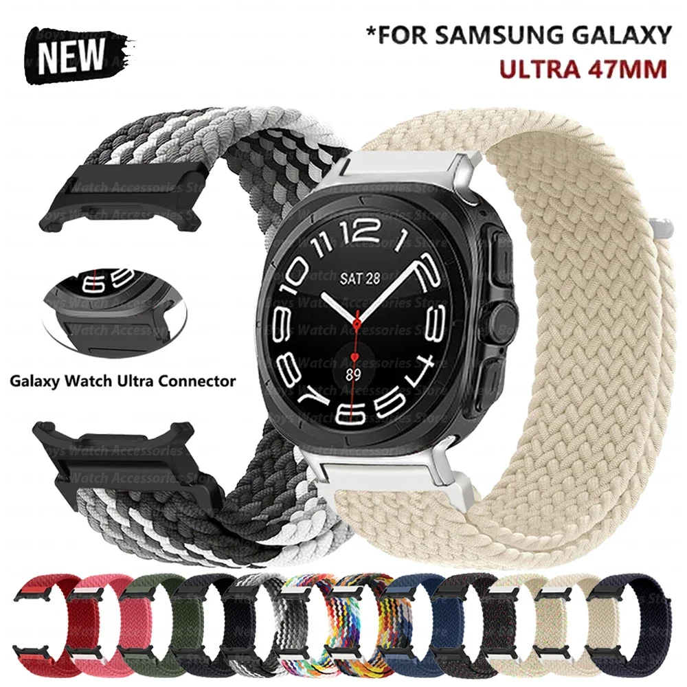 

Плетеный нейлоновый ремешок с петлей для Samsung Galaxy Watch Ultra 47 мм, спортивный ремешок унисекс для Galaxy 47 мм Ultra без зазоров, браслет с изогнутым концом