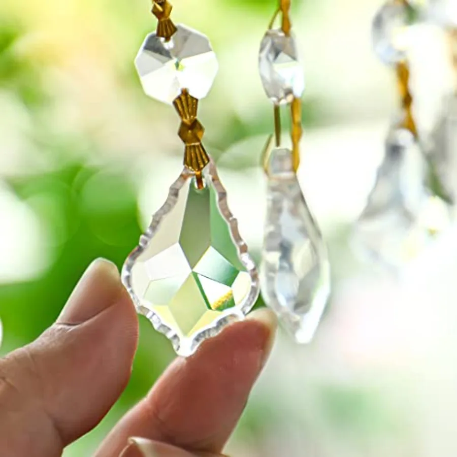 10pcs Crystal Garland Strands Hanging Glass Chains Crystal Replacements Wedding Decoration for Christmas Party Gold Pinning