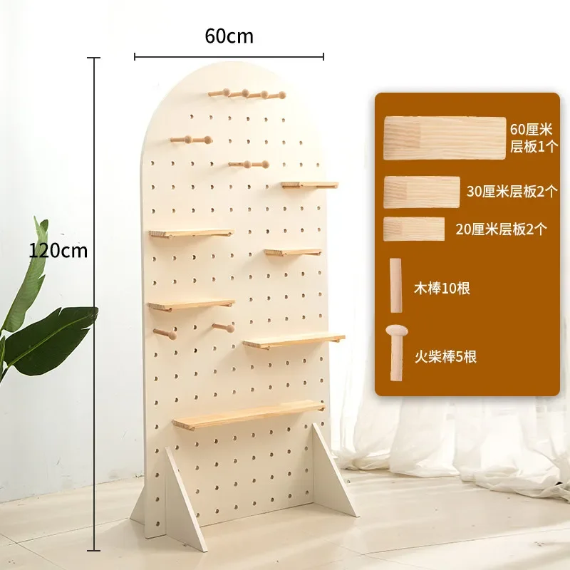 Solid wood perforated board vertical storage free perforation entrance screen display shelf Nordic floor partition shelf
