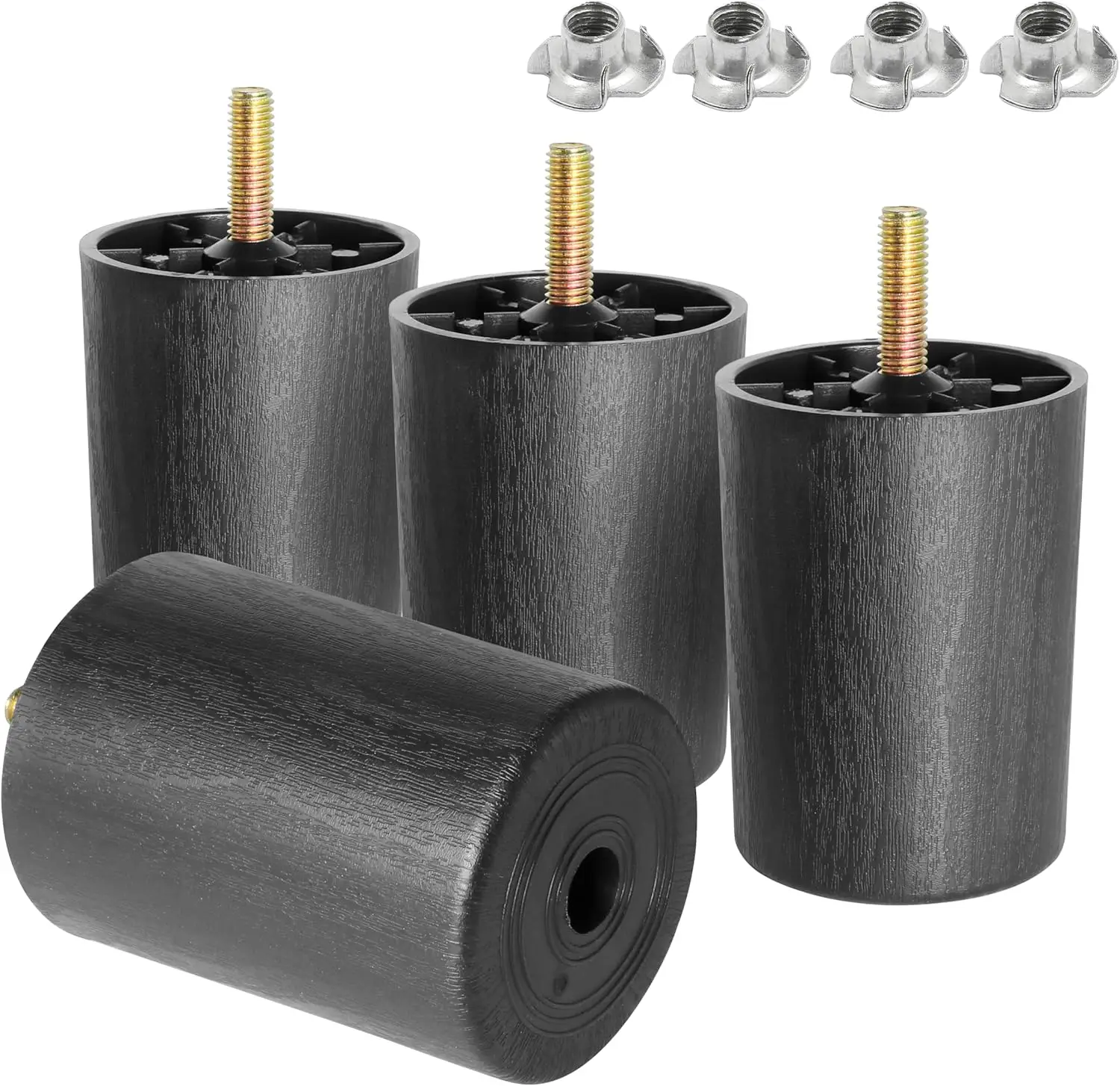 

4-Pack 3" Black Tapered Plastic Furniture Legs with M8 Bolts & T-Nuts - Heavy Duty Couch Feet Replacement