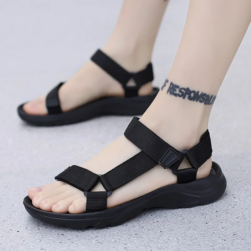 

Men's Shock Absorption Sandals Breathable Beach Shoes Outdoor Sports Casual Magic Tape Flat Heel Rubber Bottom Pure Color