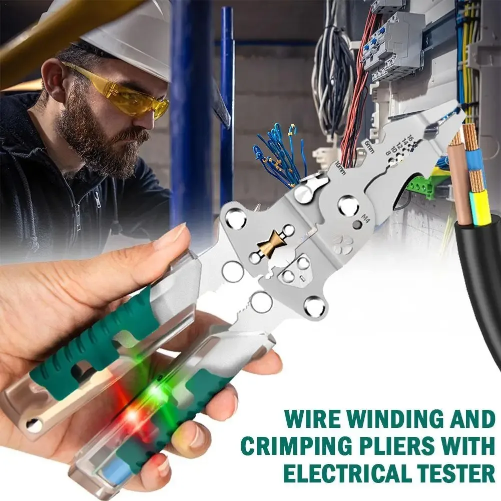 Foldalbe Wire Stripping Pliers Voltage Testing Cable Cutting Crimping Pliers Multifunctional Wire Stripper Electrician Pliers